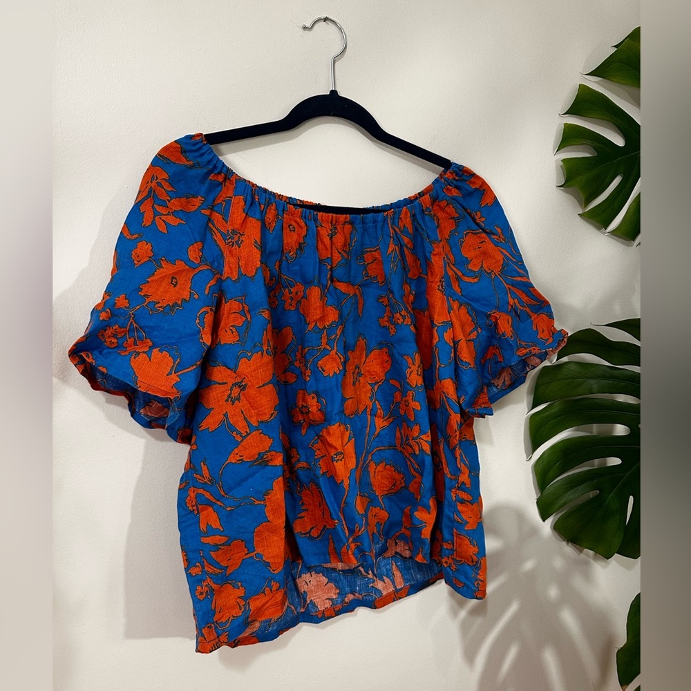 Vibrant Floral Blue and Orange Top